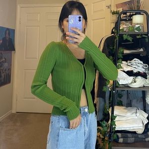 Three Eyelet Closure Green Cardigan Top